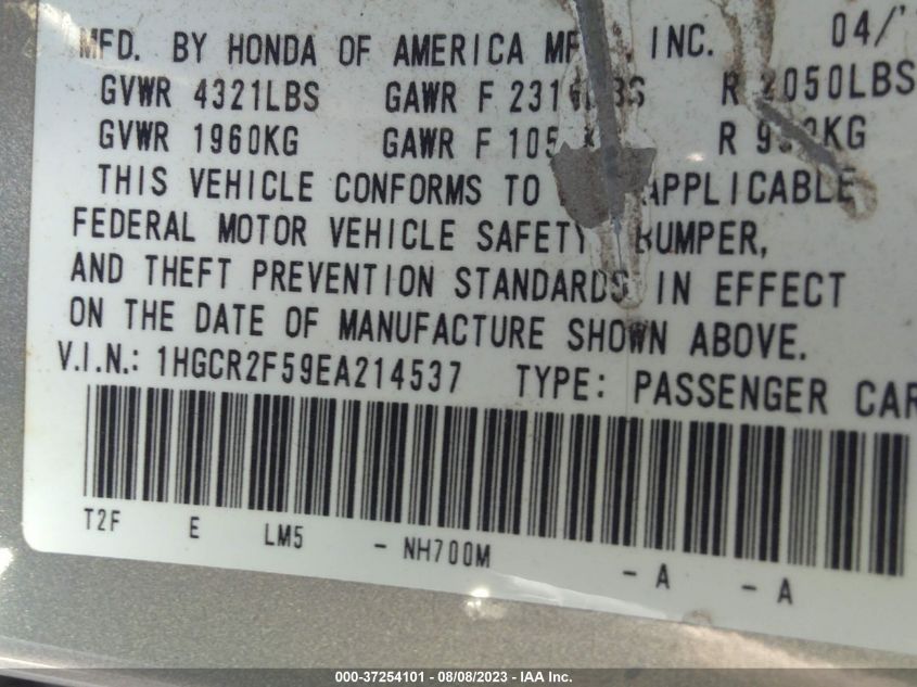 2014 HONDA ACCORD SEDAN SPORT - 1HGCR2F59EA214537