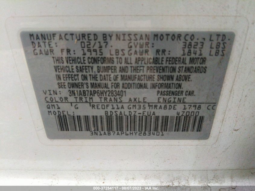 2017 NISSAN SENTRA SV - 3N1AB7AP6HY283401