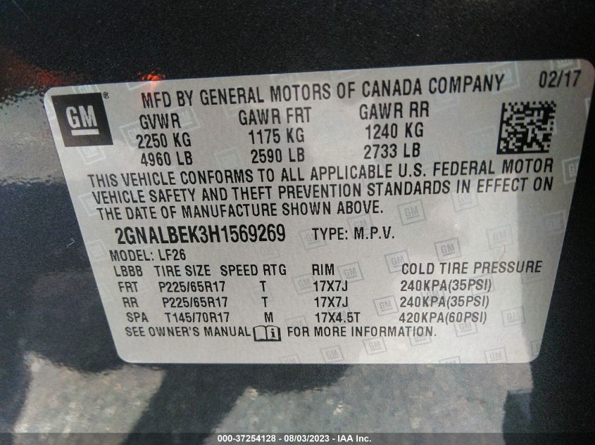 2017 CHEVROLET EQUINOX LS - 2GNALBEK3H1569269