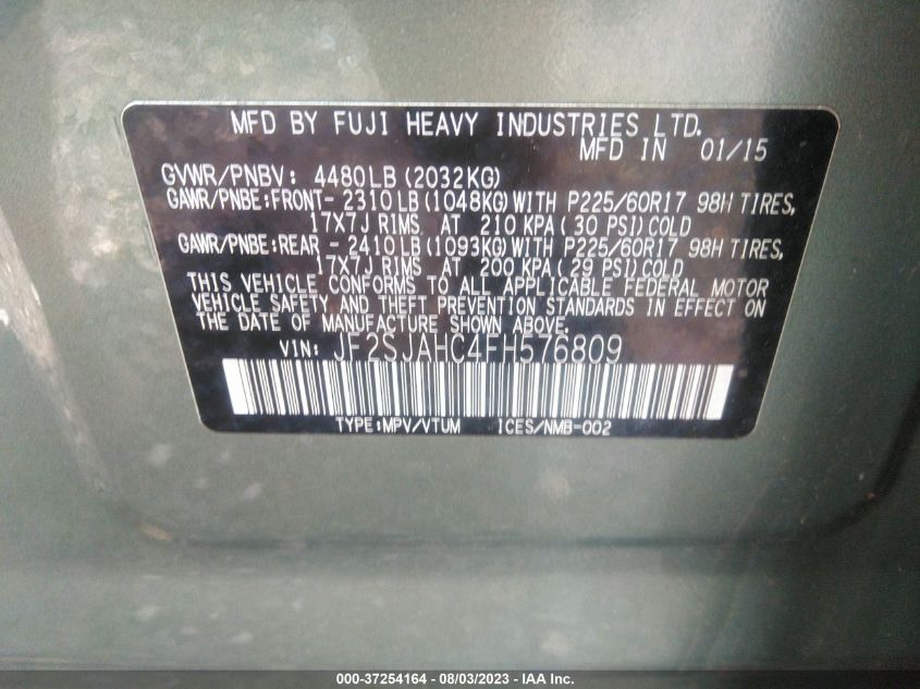 2015 SUBARU FORESTER 2.5I LIMITED - JF2SJAHC4FH576809
