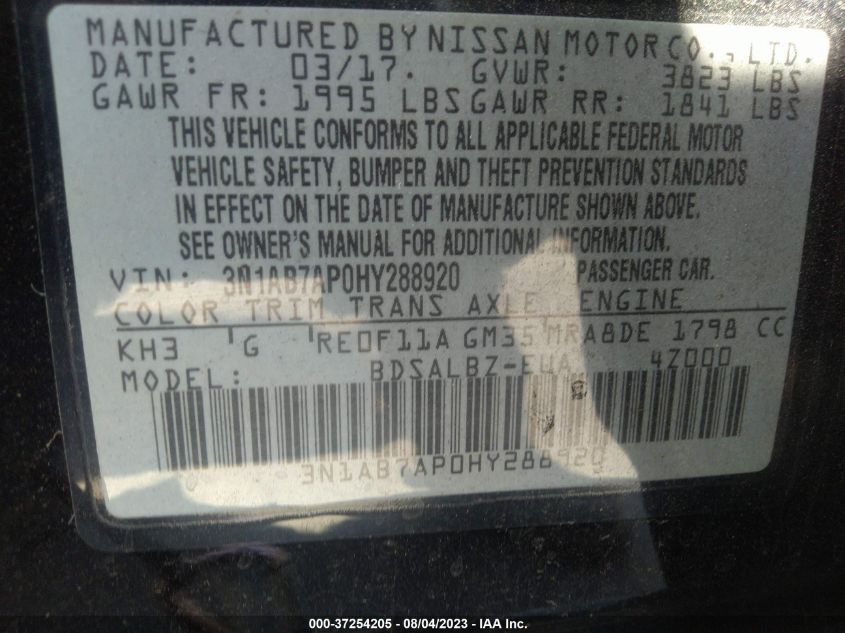 2017 NISSAN SENTRA S - 3N1AB7AP0HY288920