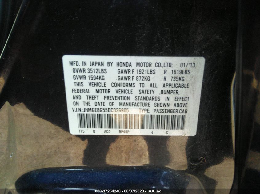 2013 HONDA FIT SPORT - JHMGE8G55DC026905