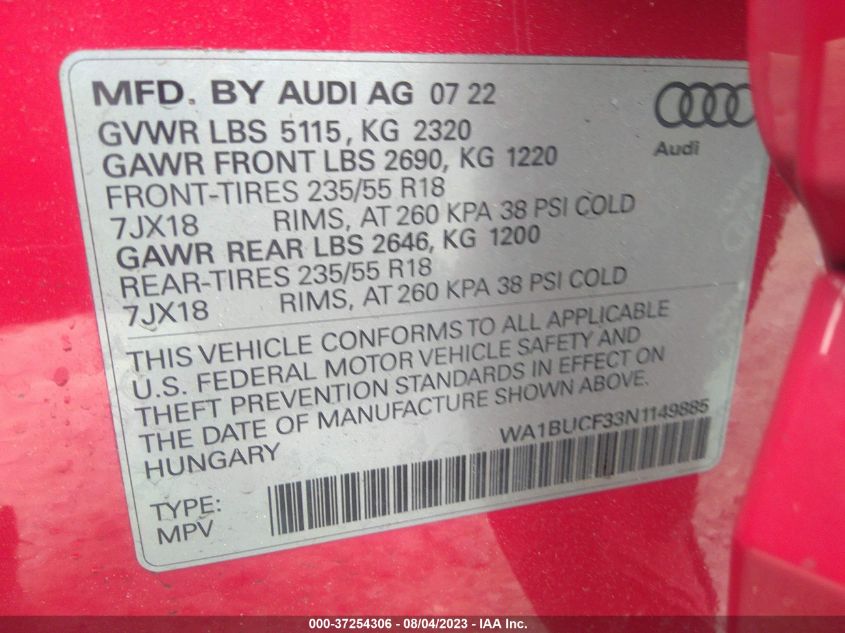 2022 AUDI Q3 PREMIUM PLUS 40 - WA1BUCF33N1149885