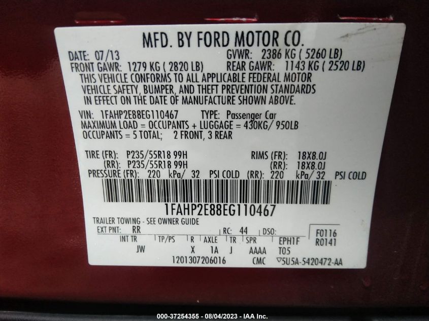 2014 FORD TAURUS SEL - 1FAHP2E88EG110467
