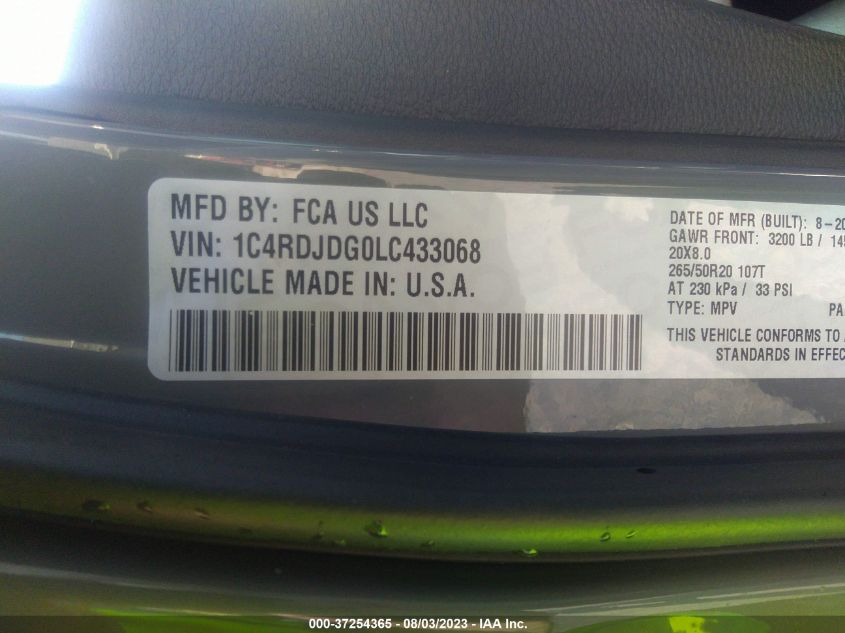 2020 DODGE DURANGO GT PLUS - 1C4RDJDG0LC433068