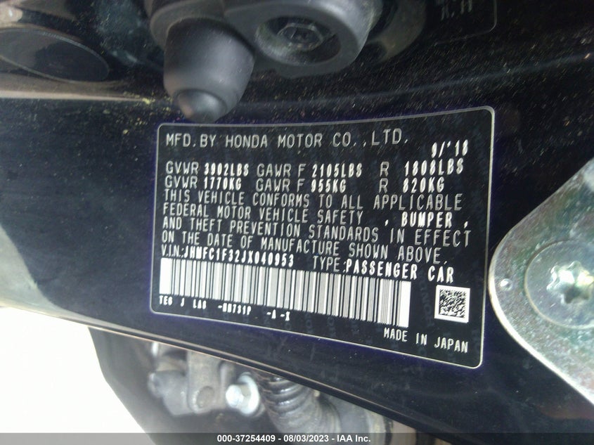 VIN JHMFC1F32JX040953 2018 HONDA CIVIC SEDAN EX-T