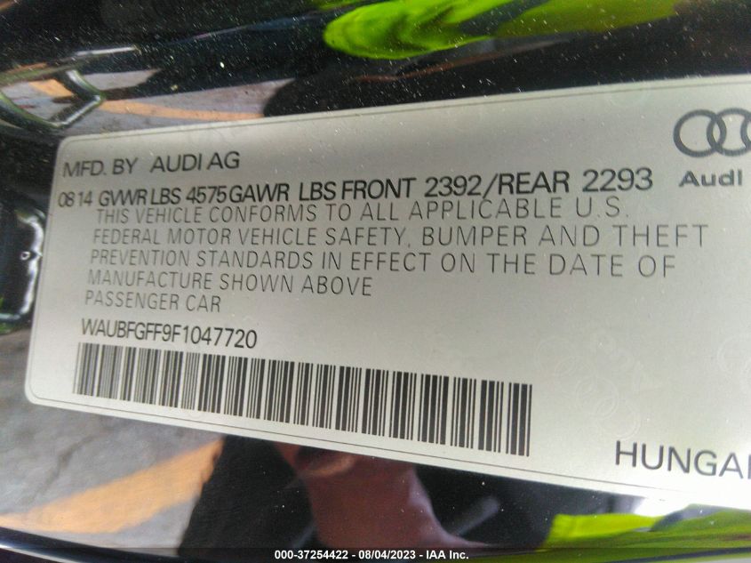 2015 AUDI S3/A3 2.0T PREMIUM WAUBFGFF9F1047720