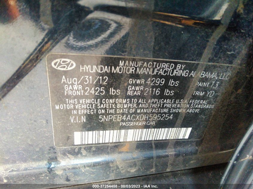 2013 HYUNDAI SONATA GLS - 5NPEB4ACXDH595254