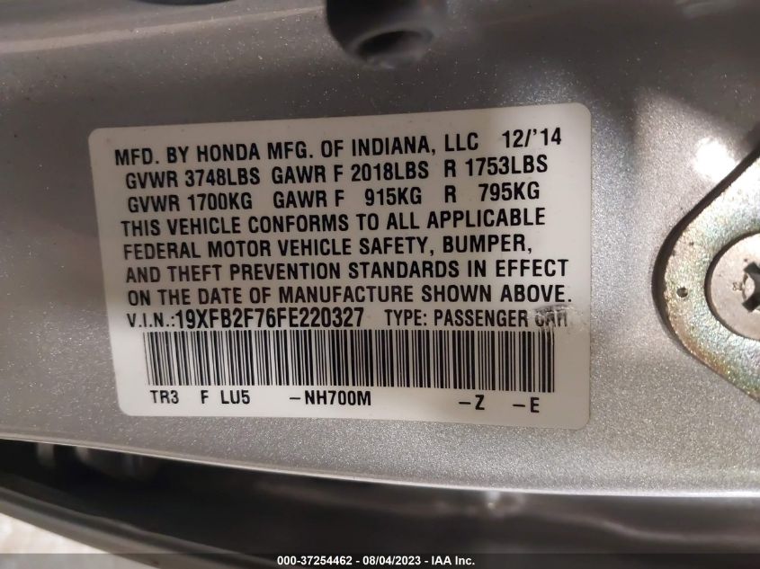 2015 HONDA CIVIC SEDAN SE - 19XFB2F76FE220327