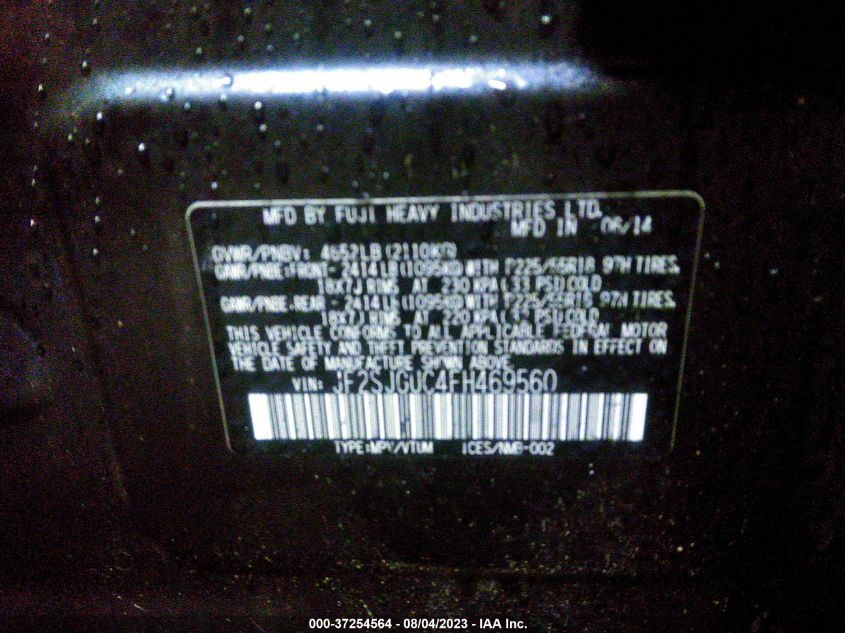2015 SUBARU FORESTER 2.0XT TOURING - JF2SJGUC4FH469560