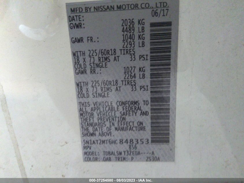 2017 NISSAN ROGUE SL - 5N1AT2MT6HC848353