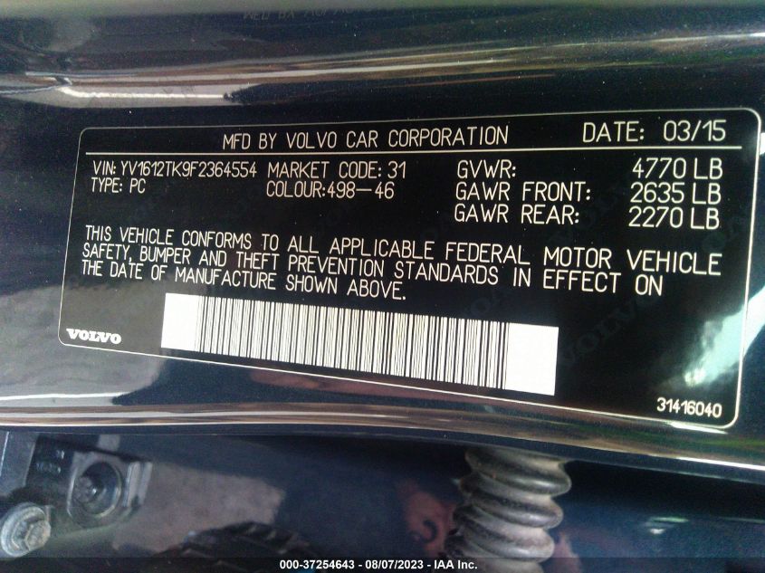 2015 VOLVO S60 T5 PREMIER - YV1612TK9F2364554