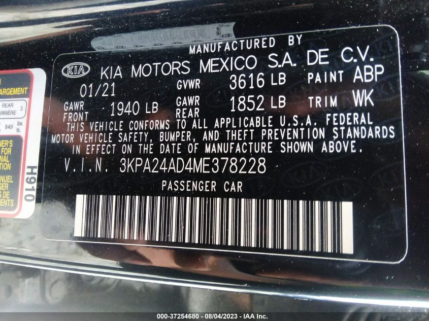 2021 KIA RIO S - 3KPA24AD4ME378228