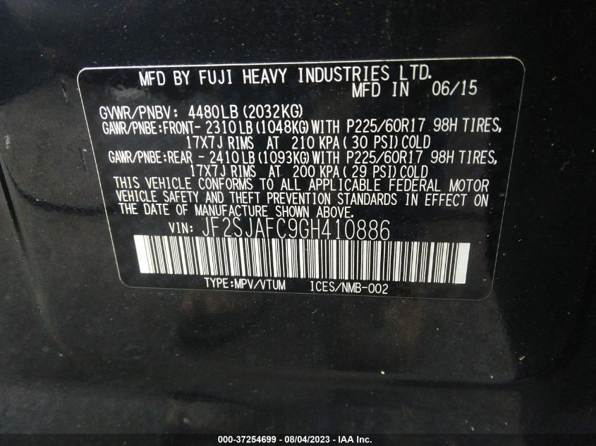 2016 SUBARU FORESTER 2.5I PREMIUM - JF2SJAFC9GH410886