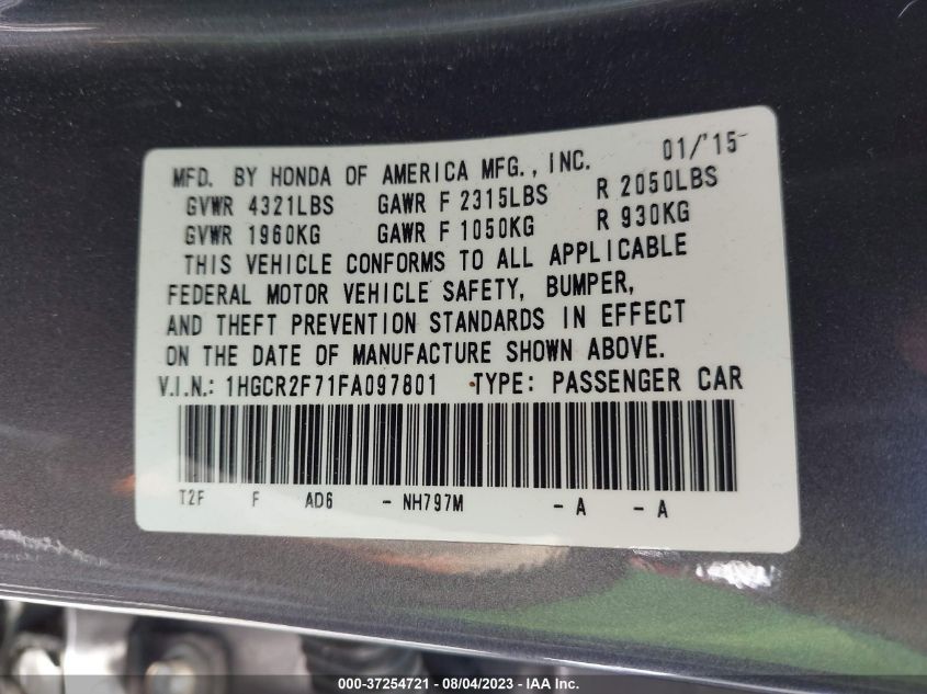 2015 HONDA ACCORD SEDAN EX - 1HGCR2F71FA097801