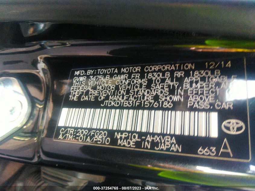 2015 TOYOTA PRIUS C ONE/TWO/THREE/FOUR - JTDKDTB31F1576186