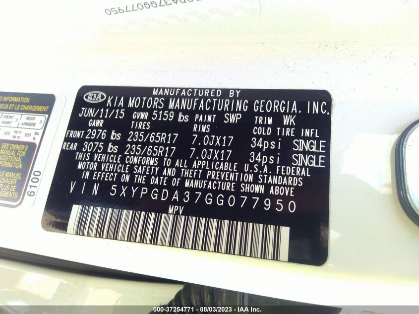 2016 KIA SORENTO LX - 5XYPGDA37GG077950