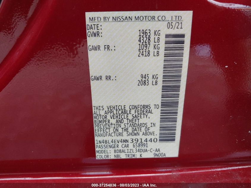 2021 NISSAN ALTIMA SL - 1N4BL4EV4MN391440
