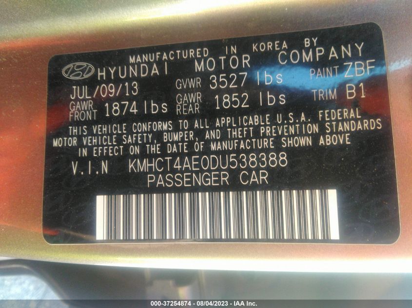 2013 HYUNDAI ACCENT GLS/GS - KMHCT4AE0DU538388