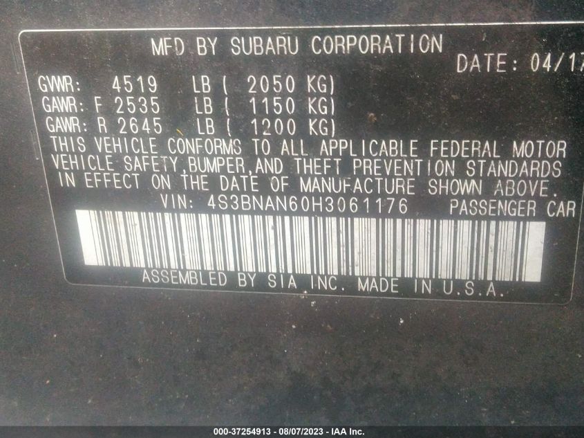 2017 SUBARU LEGACY LIMITED - 4S3BNAN60H3061176