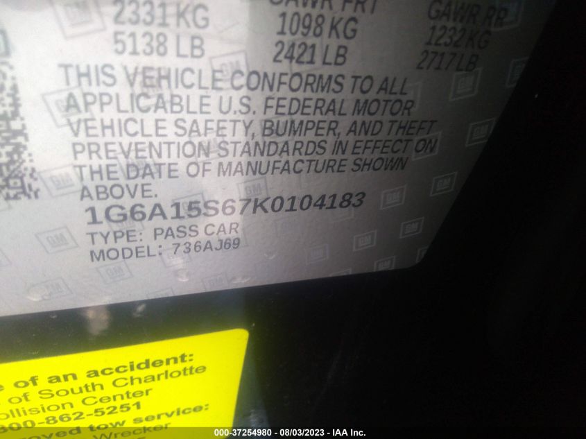 2019 CADILLAC CTS-V SEDAN - 1G6A15S67K0104183