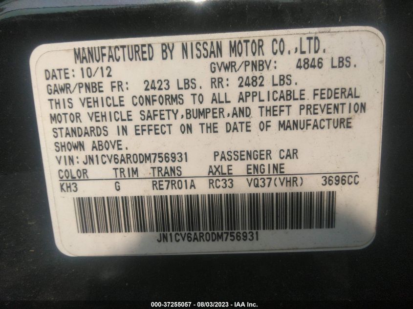 2013 INFINITI G37 SEDAN X - JN1CV6AR0DM756931