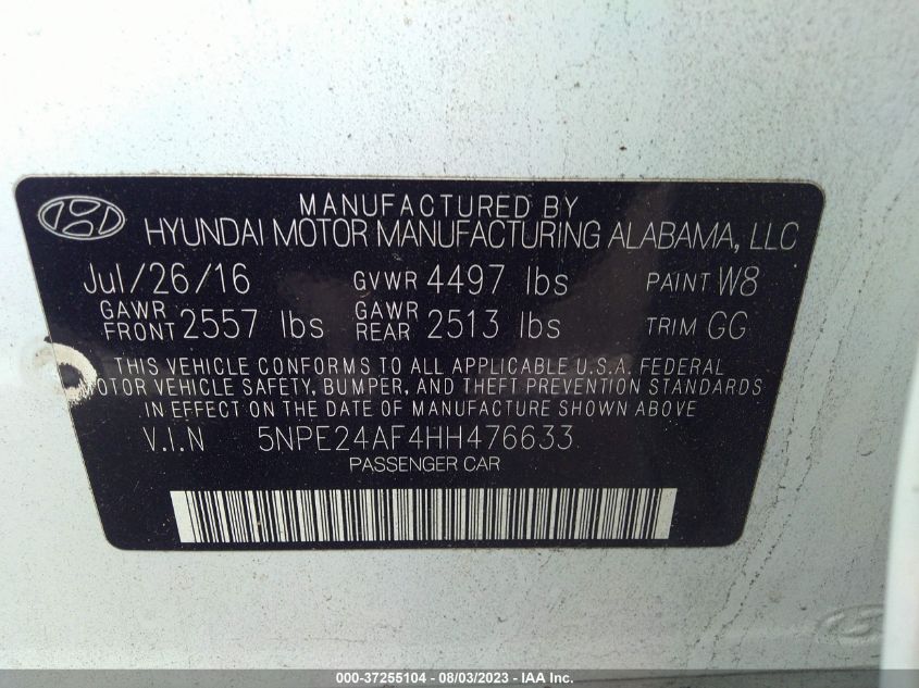 2017 HYUNDAI SONATA 2.4L - 5NPE24AF4HH476633