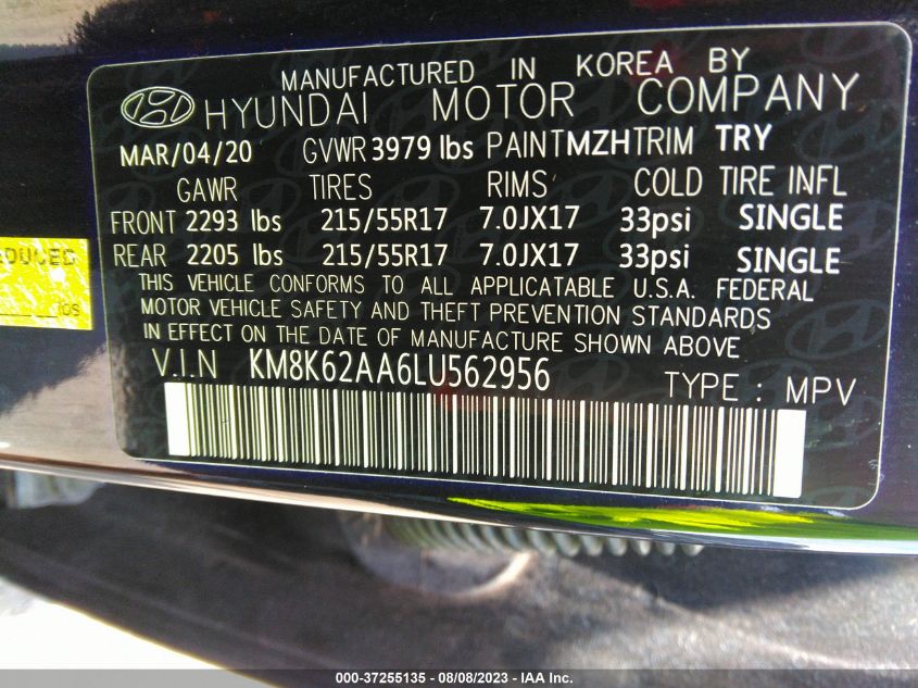 2020 HYUNDAI KONA SEL PLUS - KM8K62AA6LU562956