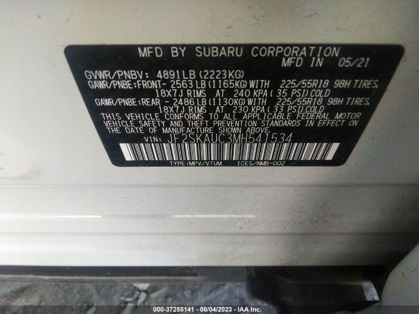 2021 SUBARU FORESTER LIMITED - JF2SKAUC3MH541534