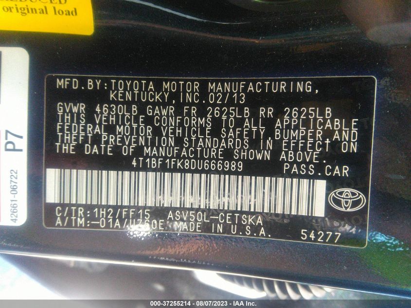 2013 TOYOTA CAMRY L/LE/SE/XLE - 4T1BF1FK8DU666989