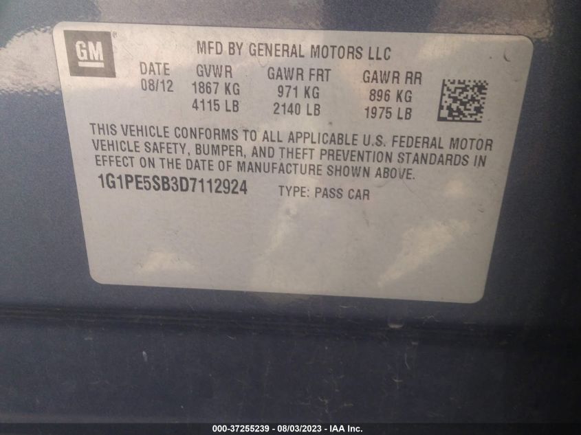 2013 CHEVROLET CRUZE 2LT - 1G1PE5SB3D7112924