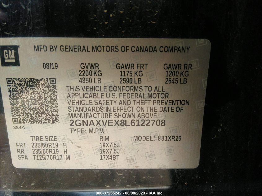 2020 CHEVROLET EQUINOX LT - 2GNAXVEX8L6122708