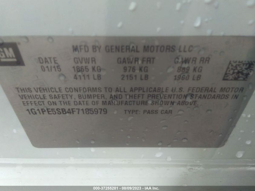 2015 CHEVROLET CRUZE LT - 1G1PE5SB4F7185979