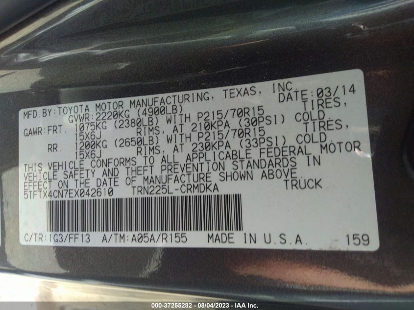 2014 TOYOTA TACOMA - 5TFTX4CN7EX042610
