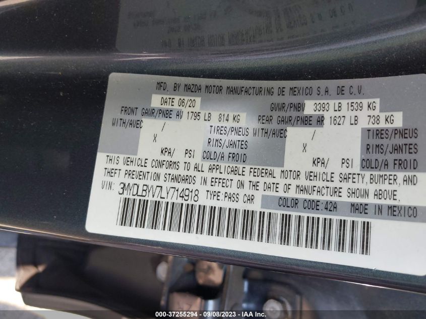 2020 TOYOTA YARIS SEDAN L/LE/XLE 3MYDLBYV7LY714918