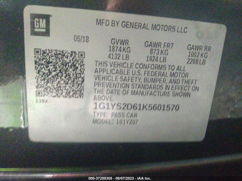 2019 CHEVROLET CORVETTE Z06 2LZ - 1G1YS2D61K5601570
