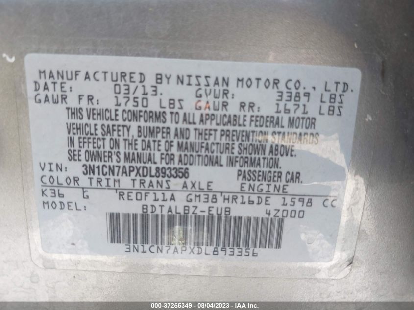 2013 NISSAN VERSA SV - 3N1CN7APXDL893356