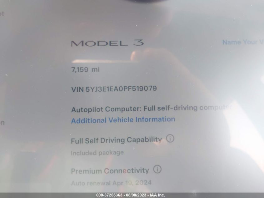 2023 TESLA MODEL 3 - 5YJ3E1EA0PF519079