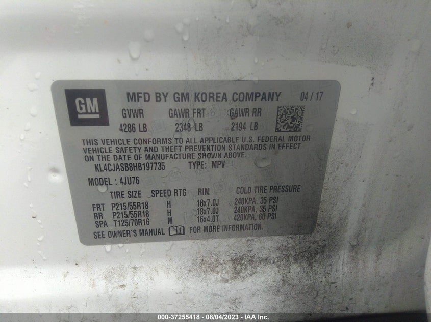 VIN KL4CJASB8HB197735 2017 BUICK ENCORE PREFERRED