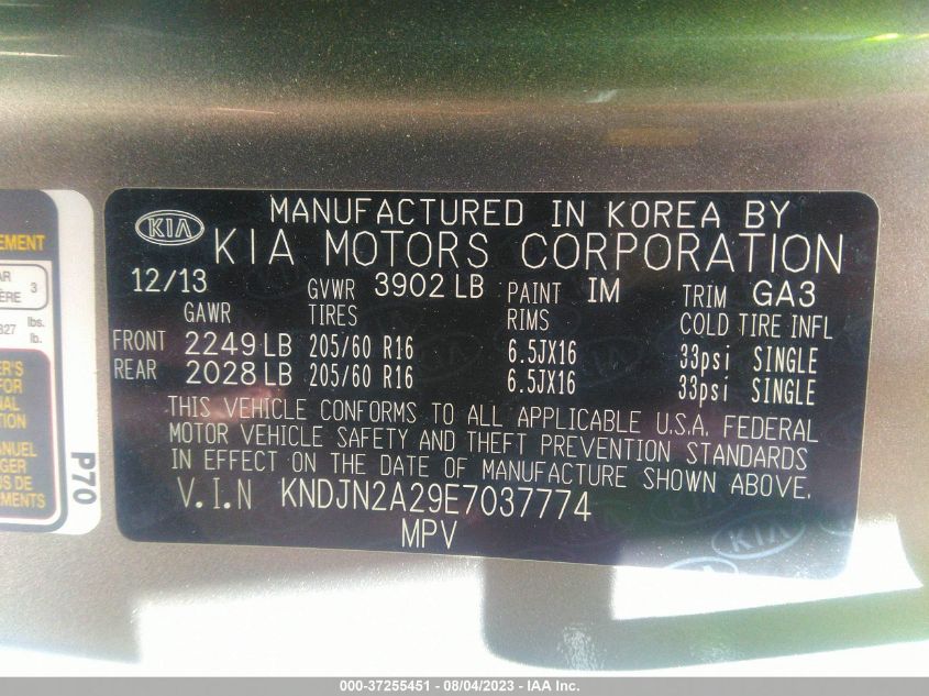 2014 KIA SOUL BASE - KNDJN2A29E7037774