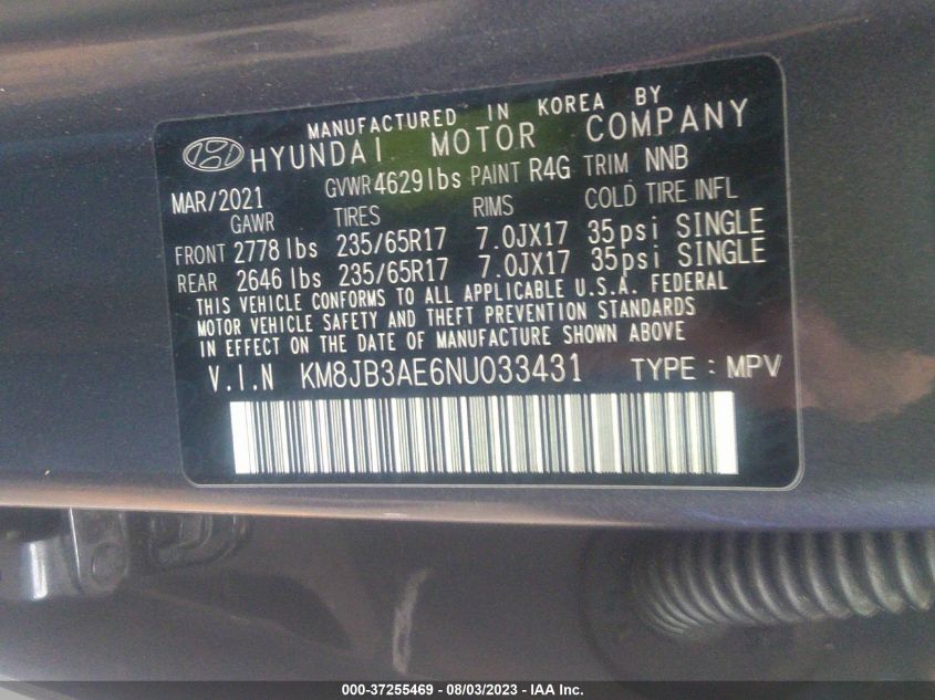 2022 HYUNDAI TUCSON SEL - KM8JB3AE6NU033431