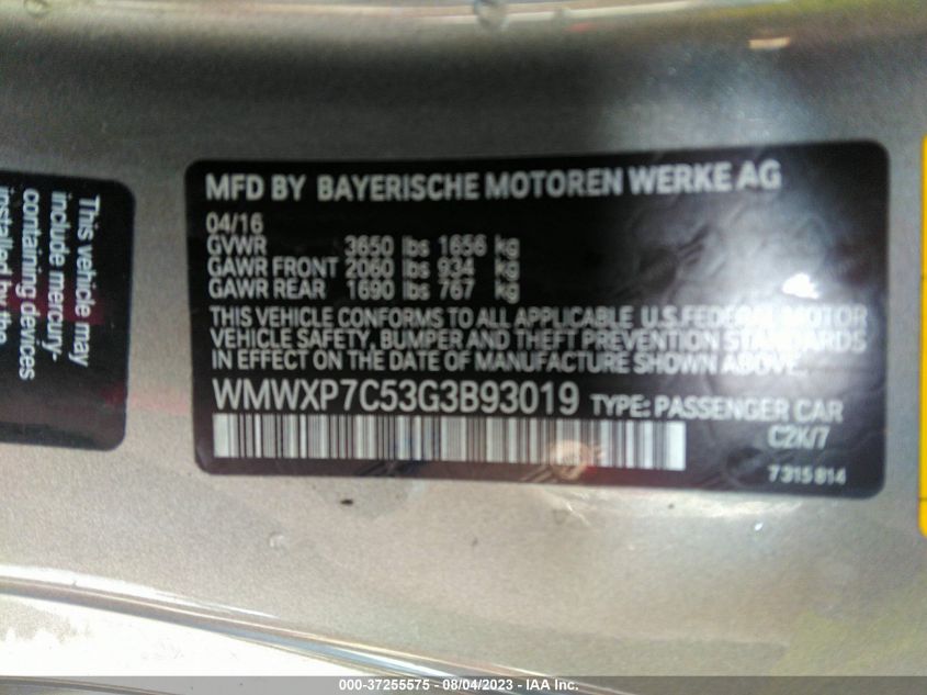 2016 MINI COOPER HARDTOP S - WMWXP7C53G3B93019