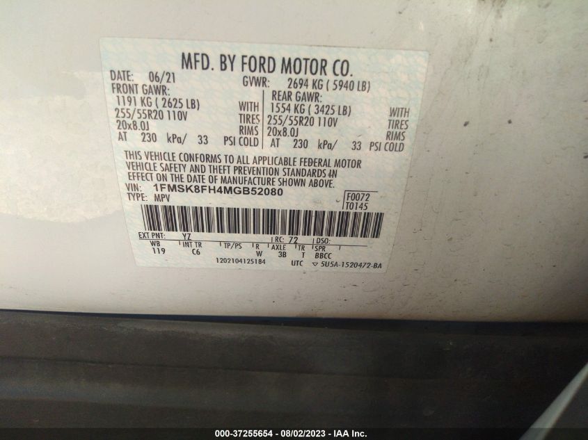 2021 FORD EXPLORER LIMITED - 1FMSK8FH4MGB52080