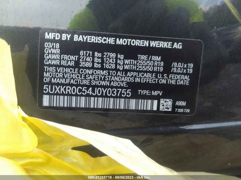 5UXKR0C54J0Y03755 2018 BMW X5, photo no. 9