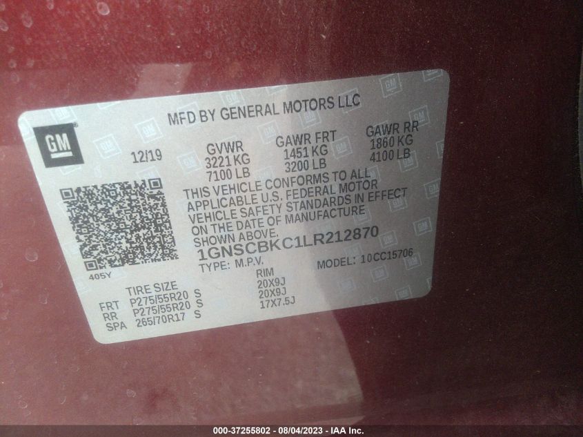 2020 CHEVROLET TAHOE LT - 1GNSCBKC1LR212870