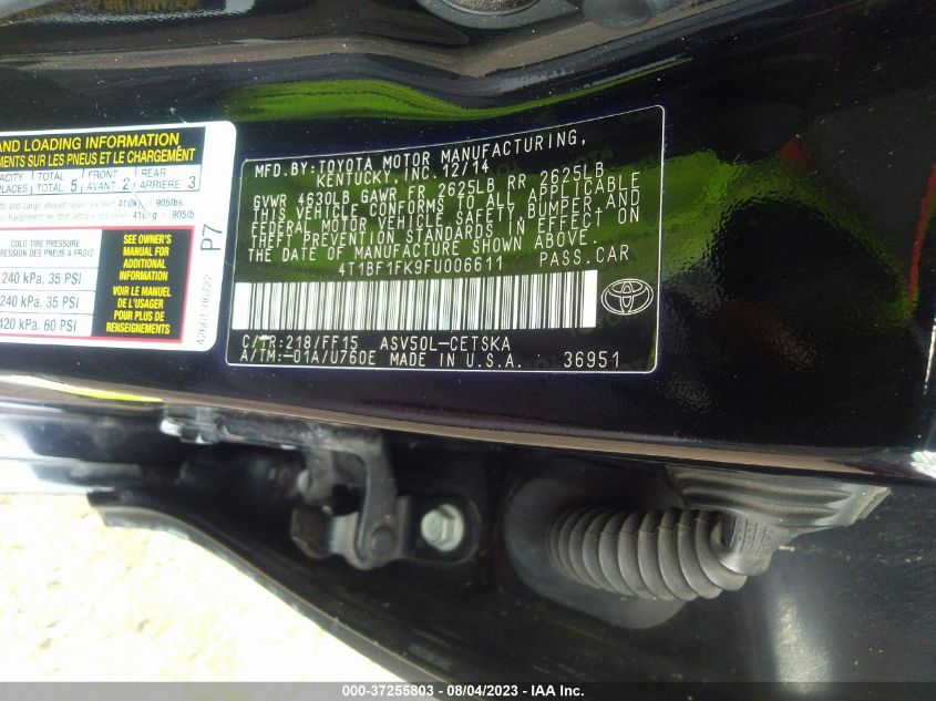 2015 TOYOTA CAMRY XLE/SE/LE/XSE - 4T1BF1FK9FU006611