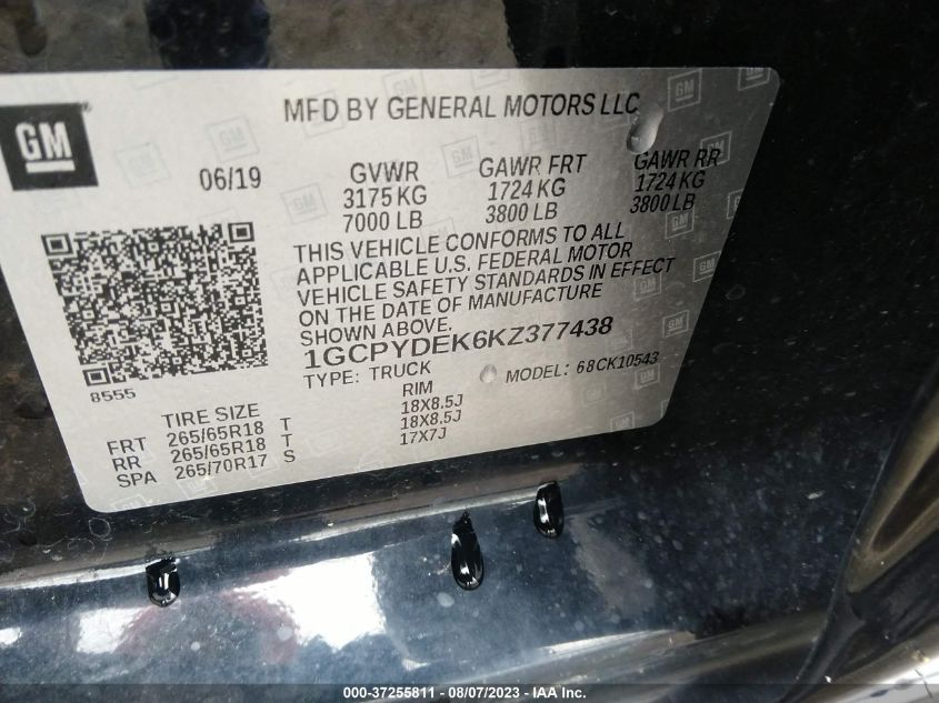 2019 CHEVROLET SILVERADO 1500 LT - 1GCPYDEK6KZ377438