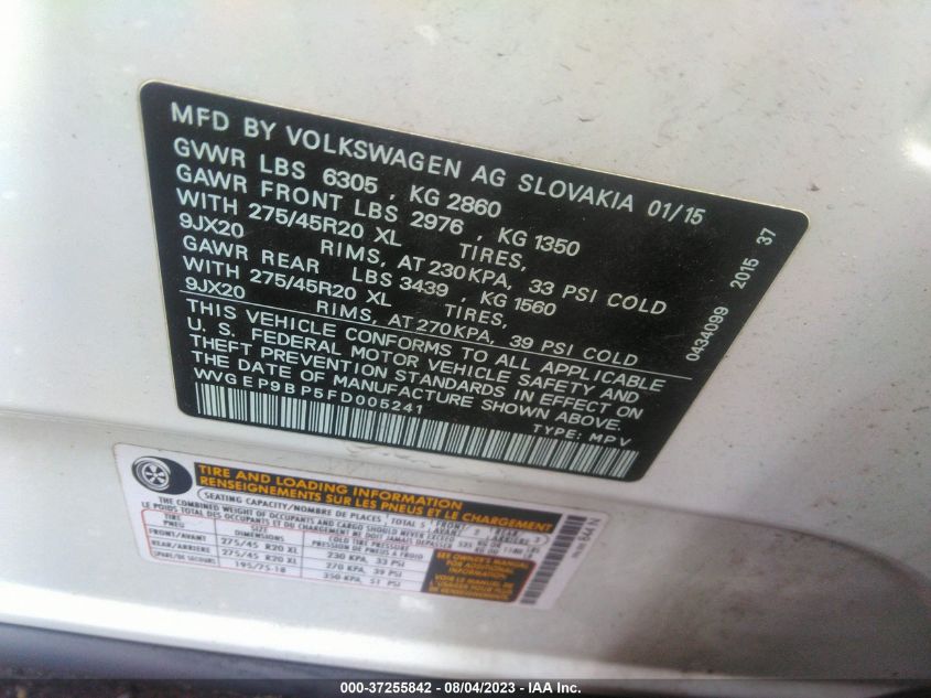 2015 VOLKSWAGEN TOUAREG EXECUTIVE - WVGEP9BP5FD005241