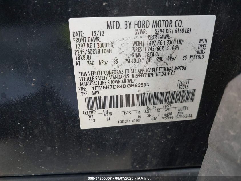 2013 FORD EXPLORER XLT - 1FM5K7D84DGB92590