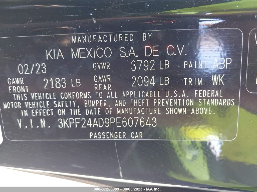 2023 KIA FORTE LXS - 3KPF24AD9PE607643